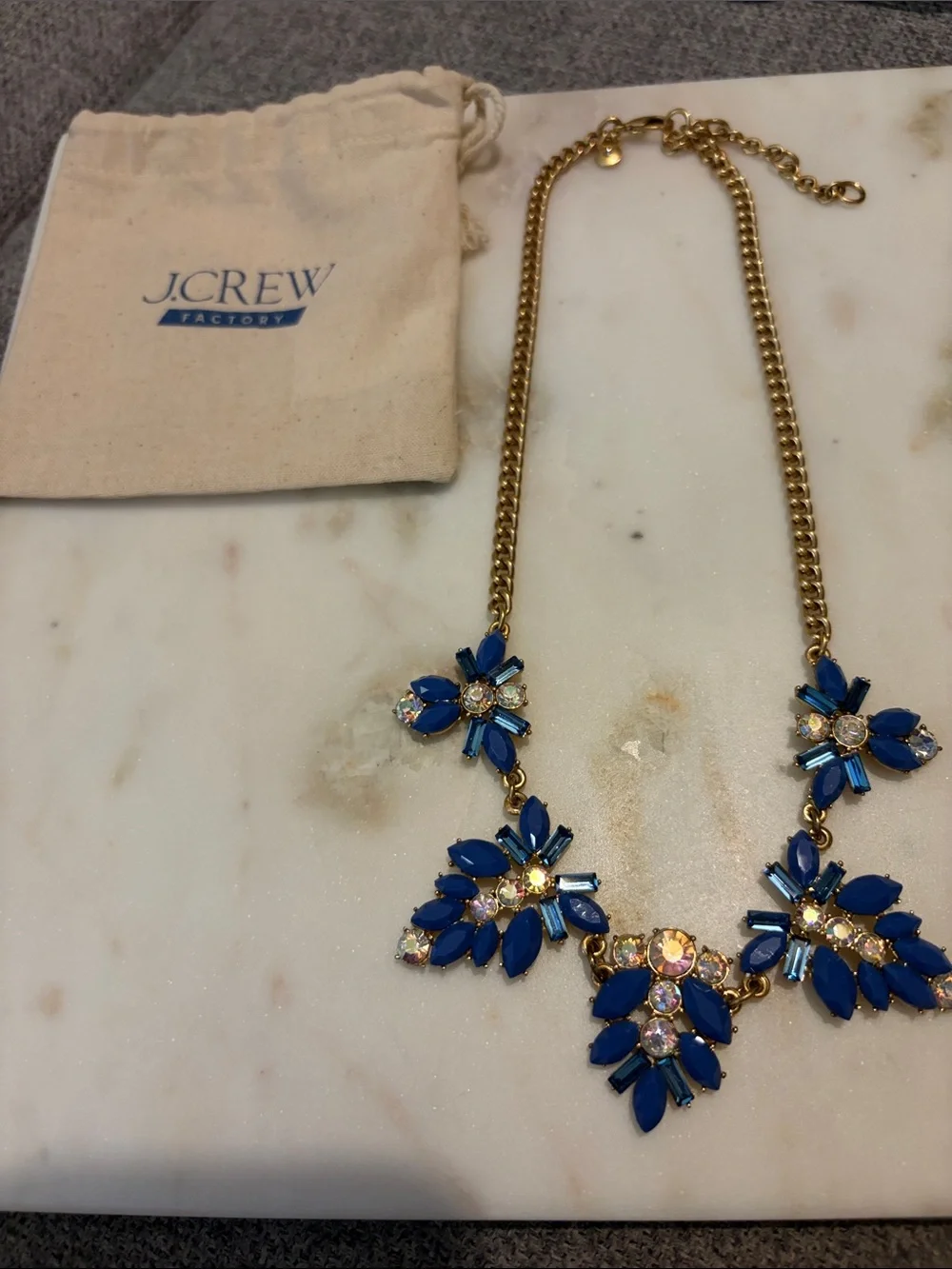 J. Crew Factory Gold Necklace with Blue Floral Crystals